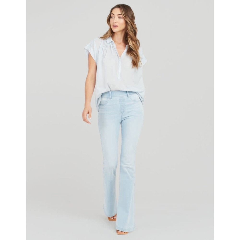 Spanx Flare Jeans Light Vintage Wash Pull On High Waist Denim Large